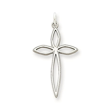 Laser Etched Cross Polished Charm Pendant 24mmx12mm 925 Sterling Silver