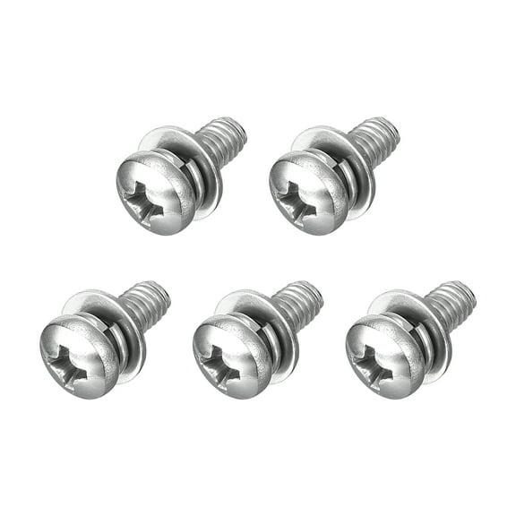 M4 x 10mm 304 Stainless Steel Phillips Pan Head Machine Screws Bolts Combine with Spring Washer and Plain Washers 5Pack