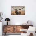 thumbnail image 3 of Longhorn Cow Canvas Wall Art, Rustic Western Cattle Painting Print, Farmhouse Animal Artwork for Living Room Bedroom Office Decor, Ready to Hang, 3 of 6