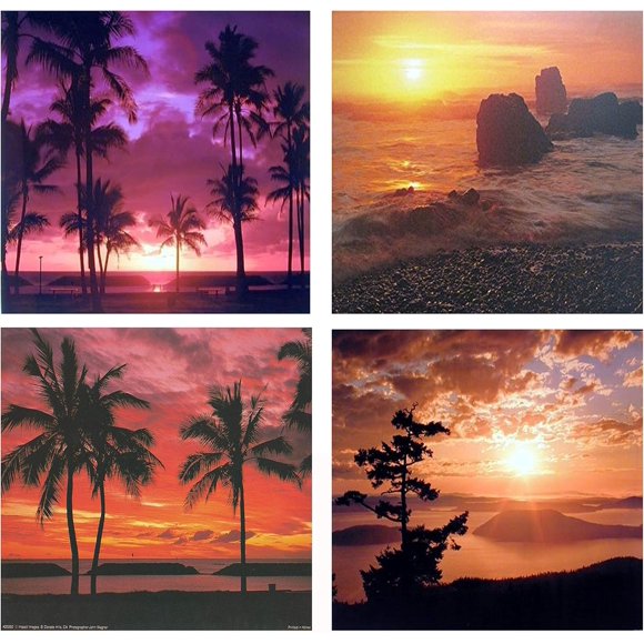 shiyou-Ocean Palm Tree Sunset 8x10 Four Set Landscape Wall Decor Picture Art Print Posters