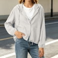 thumbnail image 6 of Women's Lightweight Hoodie Jacket Linen Blend Long Sleeve Button Down Cropped Coat Drawstring Hem Casual Daily Outerwear with Pockets White, 6 of 9