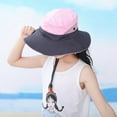 thumbnail image 5 of Kids Girls Ponytail Summer Sun Hat Wide Brim UV Protection Bucket Cap Women Outdoor Wide Brim Foldable Safari Fishing Cap, 5 of 8