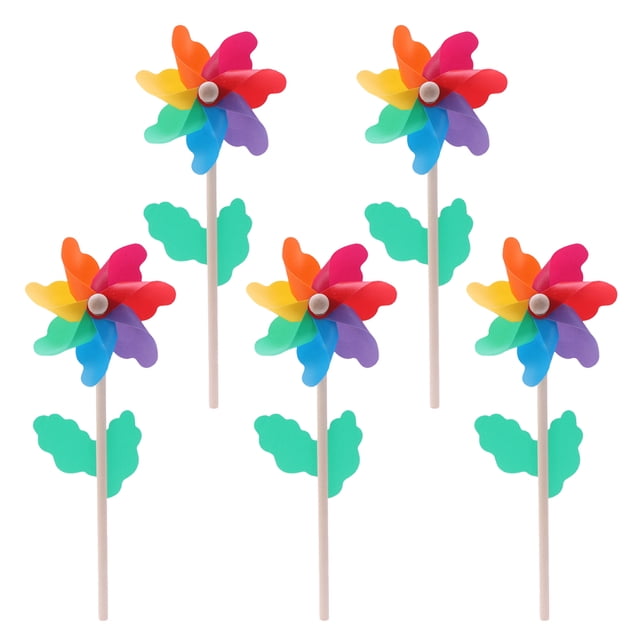 MasteelfCA 5PCS Multicolored Wooden Windmill Kindergarten Photo Windmill Props Cartoon Rural Windmills Decor Outdoor Area Windmill Decoration for Kids