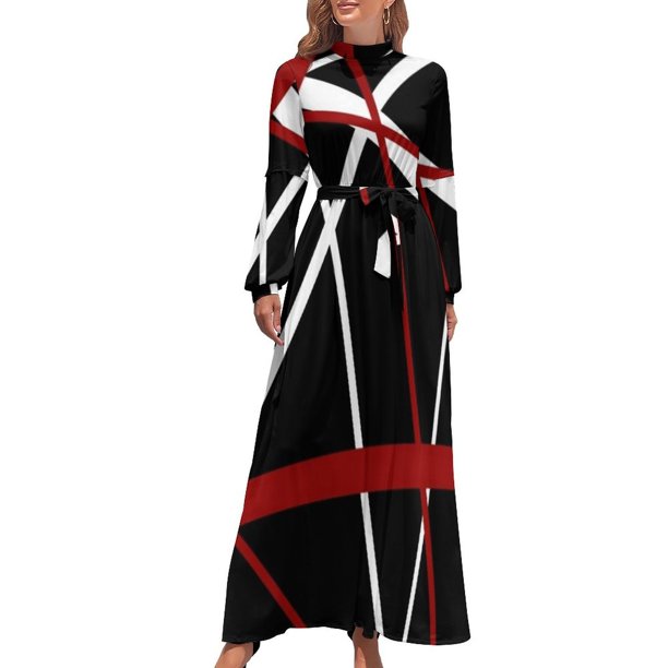 Vestido largo de verano con rayas rojas y blancas sobre fondo negro, falda de verano, vestido de verano para mujer coreana