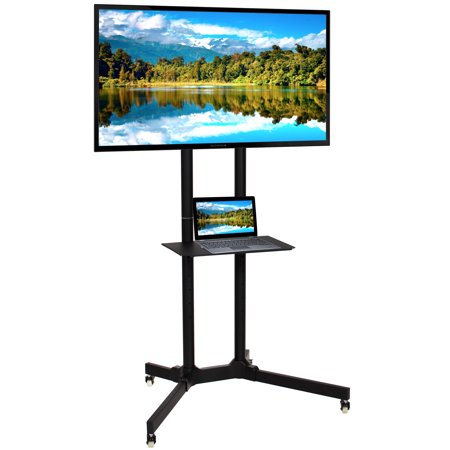 Hook Up Flat Panel Tv Best Choice Products Home Entertainment Flat Panel Steel Mobile TV Media Stand Cart for 32-65in Screens w/ Tilt Mechanism, Lockable Wheels, Front Shelf - Black ()
