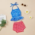 thumbnail image 3 of Mercatoo Baby Girl Summer Clothes Baby Sleeveless Shorts Girls Toddler Striped Printed 4-of-July Outfits Girls Outfits&Set, 3 of 9