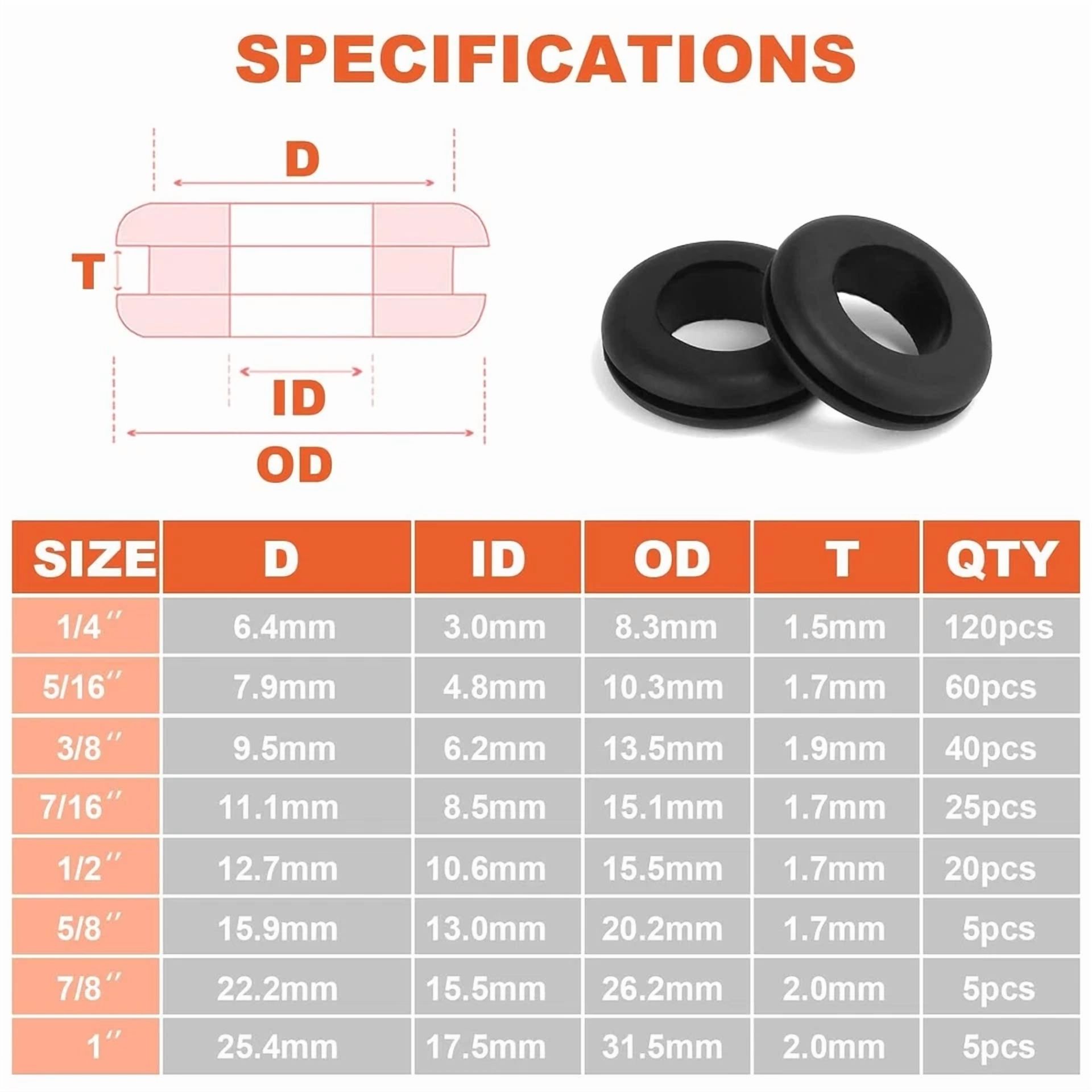 CIRCLE- 280 Pcs Rubber Grommets Kit Hole Gaskets Assortment Automotive Firewall 8 Sizes