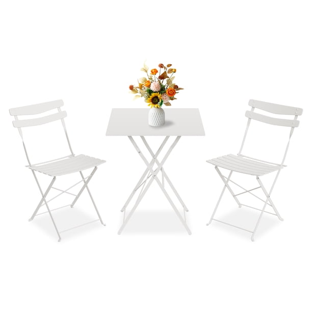 QinaQin Juego bistró de 3 piezas para patio con diseño plegable, mesa y 2 sillas para balcón, jardín, terraza o interior, sin necesidad de armado