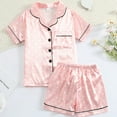 thumbnail image 2 of Uccdo Summer Boys Girls Satin Silk Short Sleeve Pajamas Set Button Down Blouse + Pants Sleepwear Loungewear Pjs Suit, Size 7-12 Years, 2 of 8