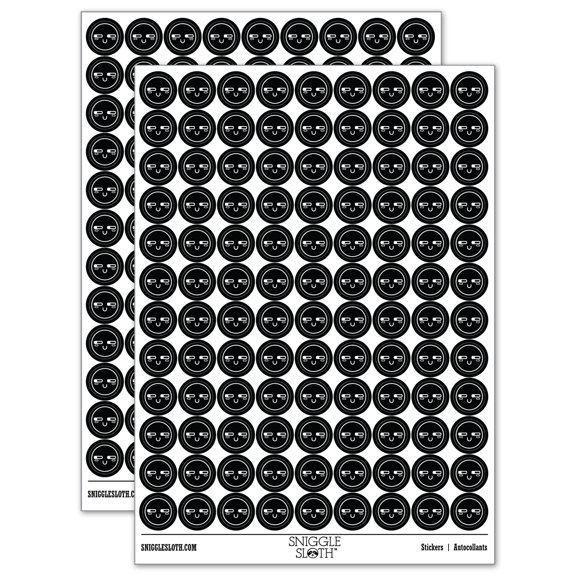 Kawaii Cute Suspicious Smile 200 Round Stickers - Black - Gloss Finish - 0.50" Size