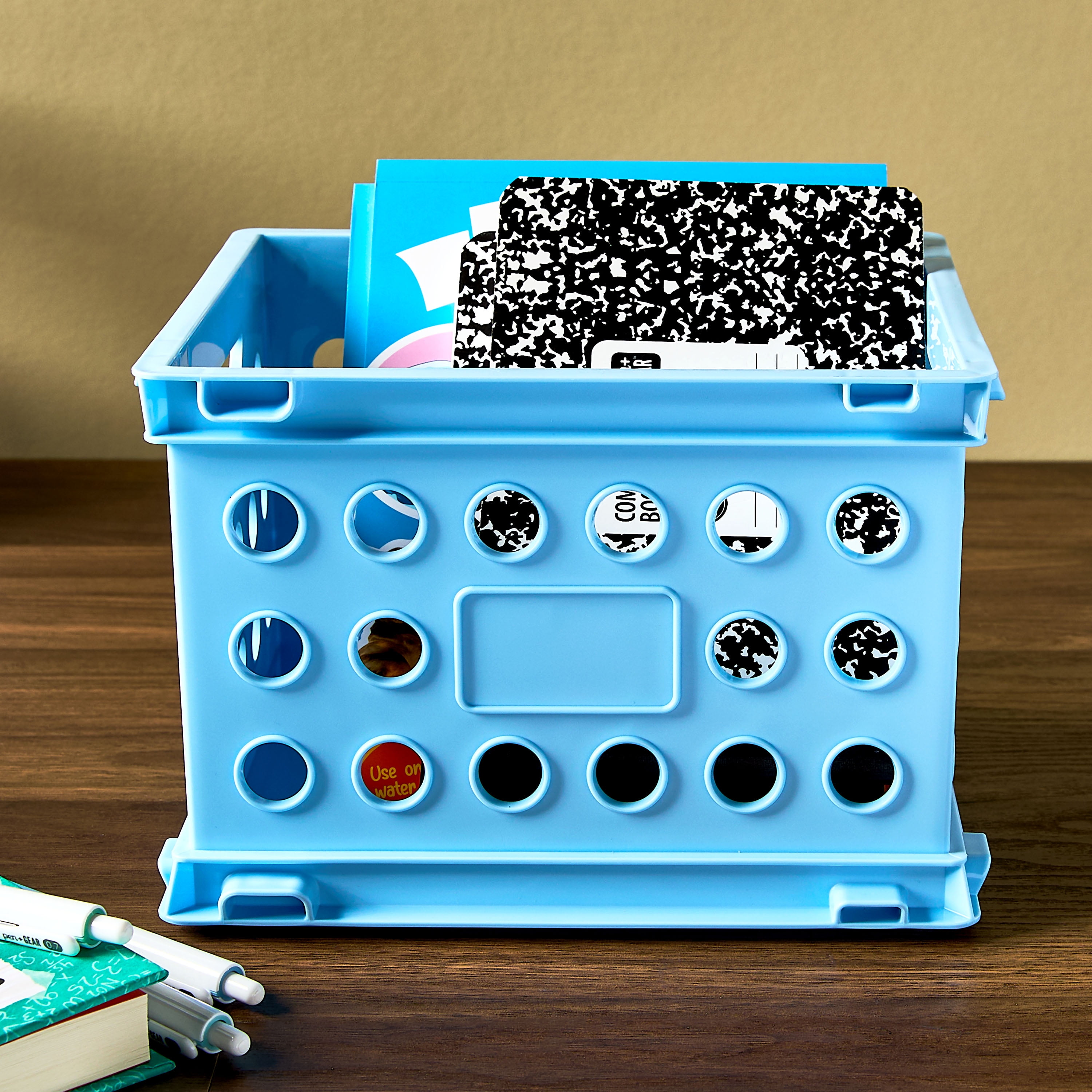 (6 pack) Pen+Gear Plastic Mini Crate, Modular Desktop Storage Box, Sky Blue, 12-Pack