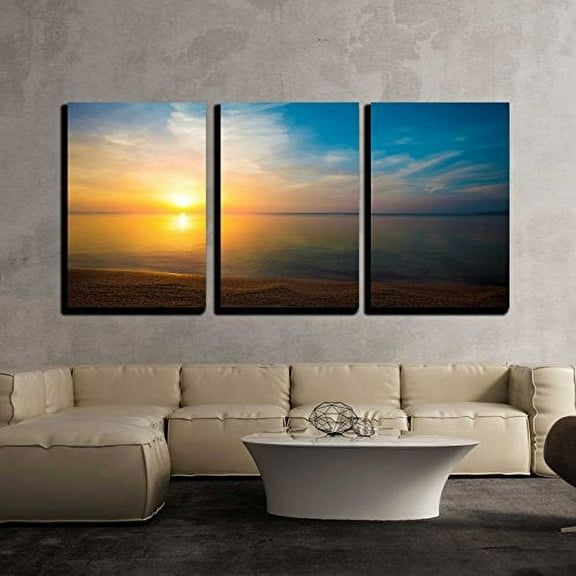 wall26 - 3 Piece Canvas Wall Art - Sunrise Over sea - Modern Home Art Stretched and Framed Ready to Hang - 24"x36"x3 Panels