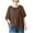 Coffee, variant on Dropped Shoulder Tee for Women Short Sleeve Round Neck Top, Solid Color Linen-Like Shirt Modern Casual Blouse with Side Slit Hem