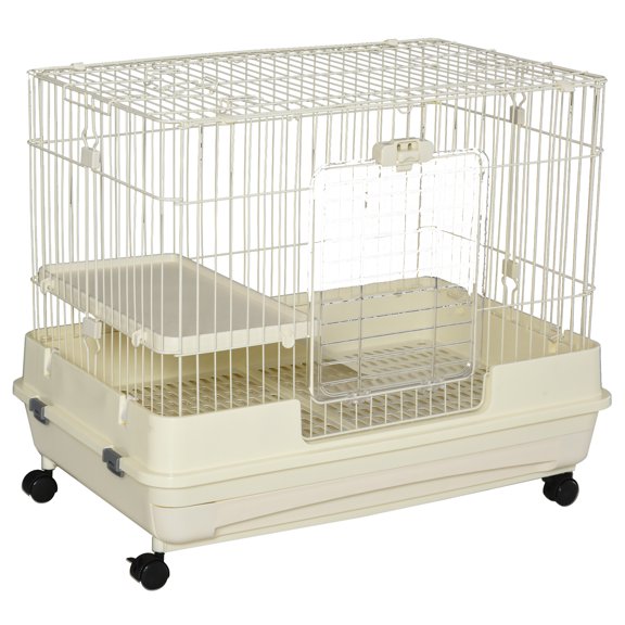 Pawhut Small Animal Habitat Cage with Wheels, White