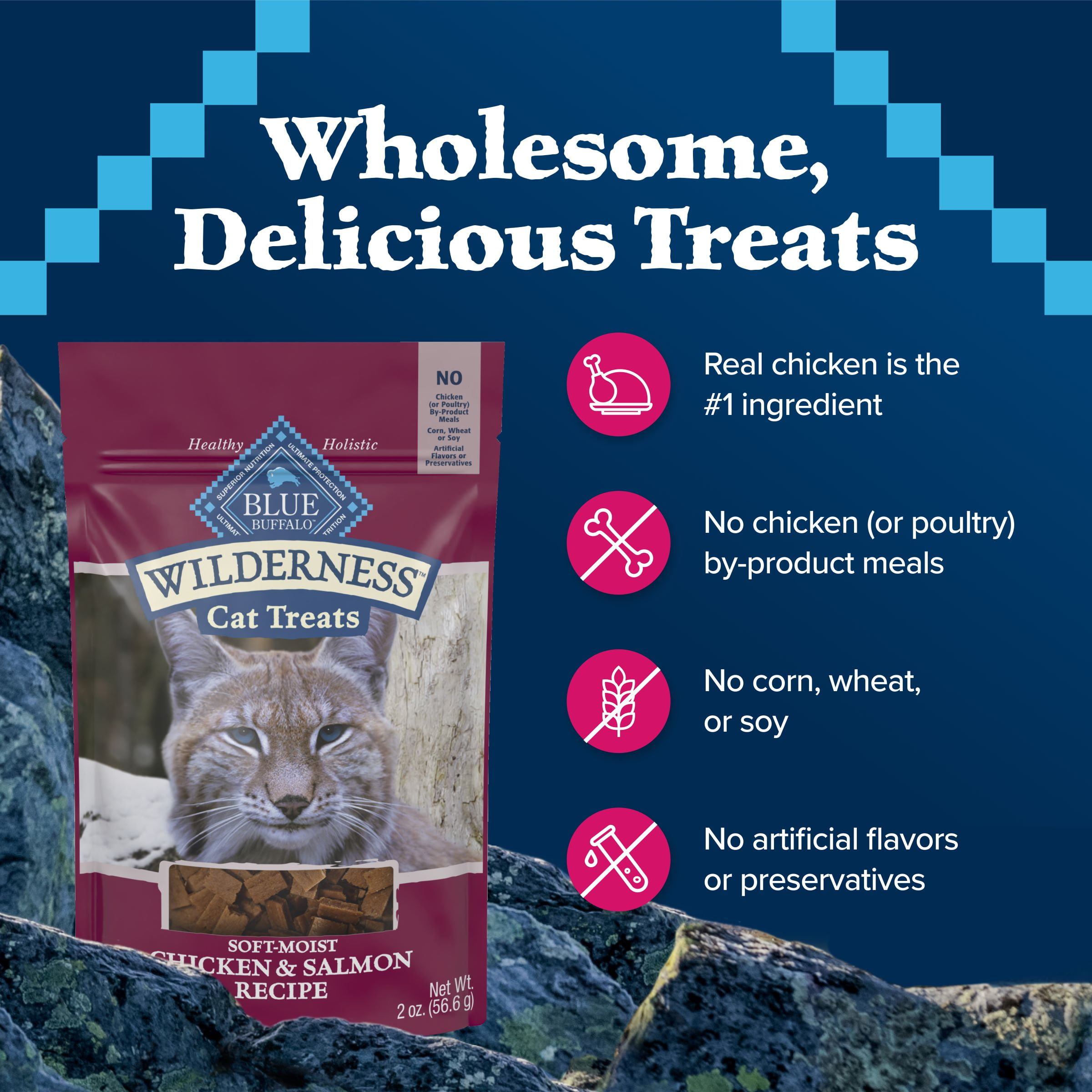 Blue Buffalo Wilderness Chicken & Salmon Flavor Dry Soft Treats for Cats, Grain-Free, 2 oz. Bag