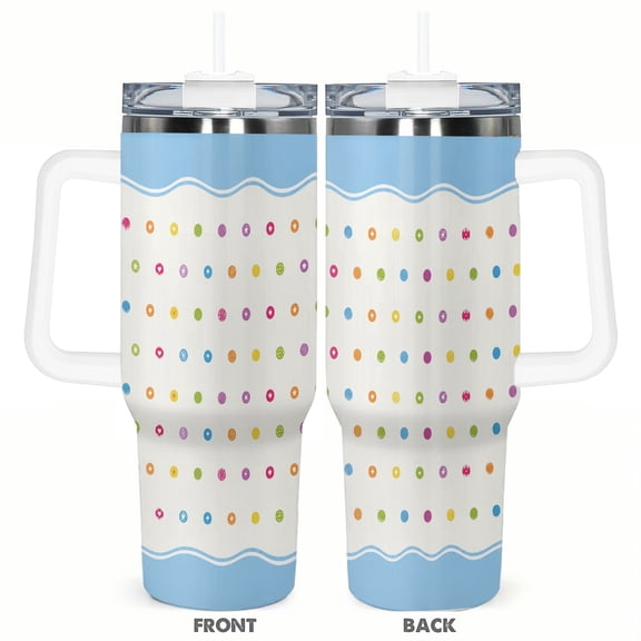 40oz Colorful Polka Dot Travel Tumbler with Handle and Straw Lid Blue Wave Insulated Car Coffee Cup Gift for Women