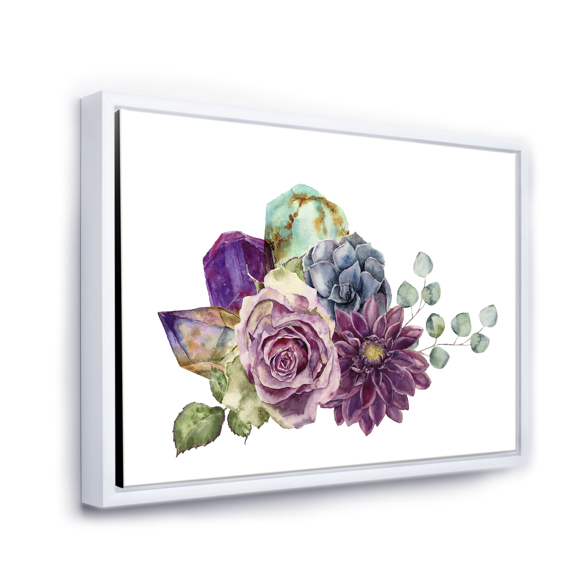 Designart 'Bouquet of Succulents Eucalyptus With Flowers' Traditional Framed Canvas Wall Art Print