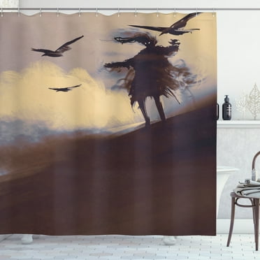 Ambesonne Horror Shower Curtain, Dark Soul Crows on Hills, 69"Wx75"L, Brown Mauve Beige