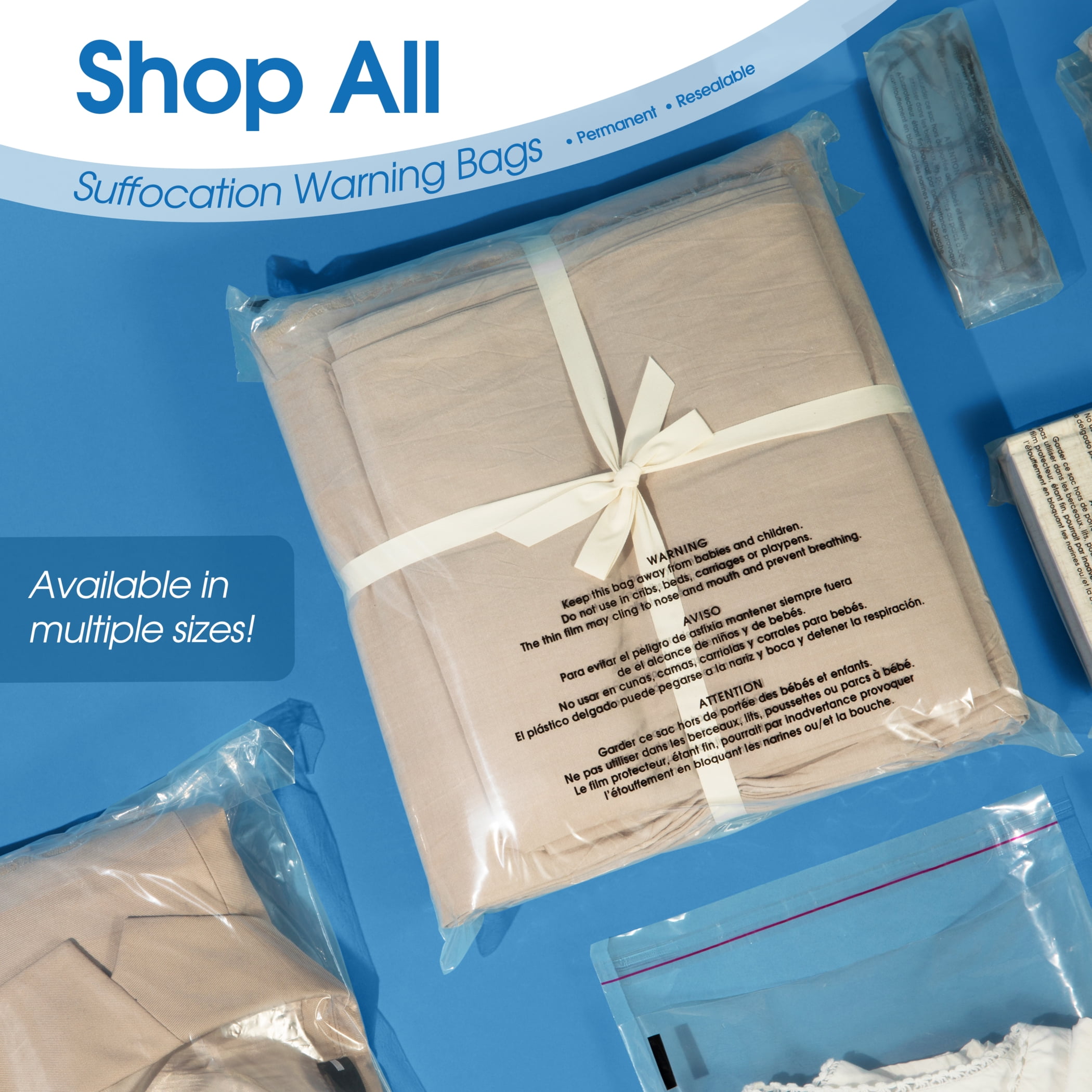 Spartan Industrial - 14” X 20” (200 Count) Self Seal Clear Poly Bags with Suffocation Warning for Packaging, Clothes - Permanent Adhesive