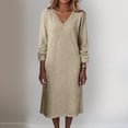 thumbnail image 4 of Lopecy-Sta Dresses for Women V-Neck Midi Shift Dress for Fall Loose Waist Casual Daily Wear, 4 of 7