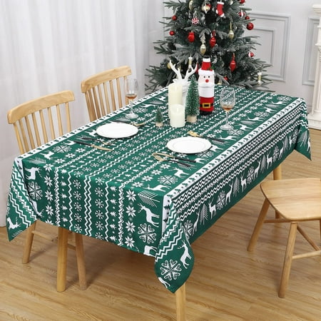 

Oyang Christmas Tablecloth Waterproof Xmas Tree and Deer Design Holiday Decorative Boho Table Cover for Indoor Outdoor