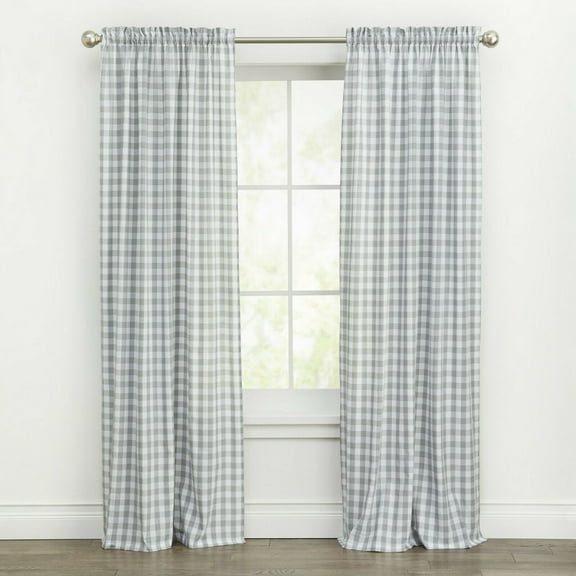 Kate Aurora Country Farmhouse Rod Pocket Buffalo Plaid Check Gingham Window Curtains - Gray, 63 in. Long
