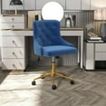 thumbnail image 2 of Velvet Swivel Office Desk Chair with Wheels, Height Adjustable Task Chair with Gold Base, Upholstery Makeup Vanity Chair with Button Tufted Back for Teens Women Girls, Navy Blue, 2 of 9