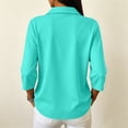 thumbnail image 2 of longantii 3/4 Sleeve Tees for Women Trendy Slip on School Polo Shirts Solid Color Collared Tees Button Pullover for Daily Spring Fall Green L, 2 of 4