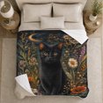 thumbnail image 5 of Enchanting Black Cat in Moonlit Wildflower Garden, Mystical Floral Flannel Blanket for Sofa Couch Bed Bedroom Home Decor Birthday Gift for Cat Lovers Cozy Room Accent, 5 of 9