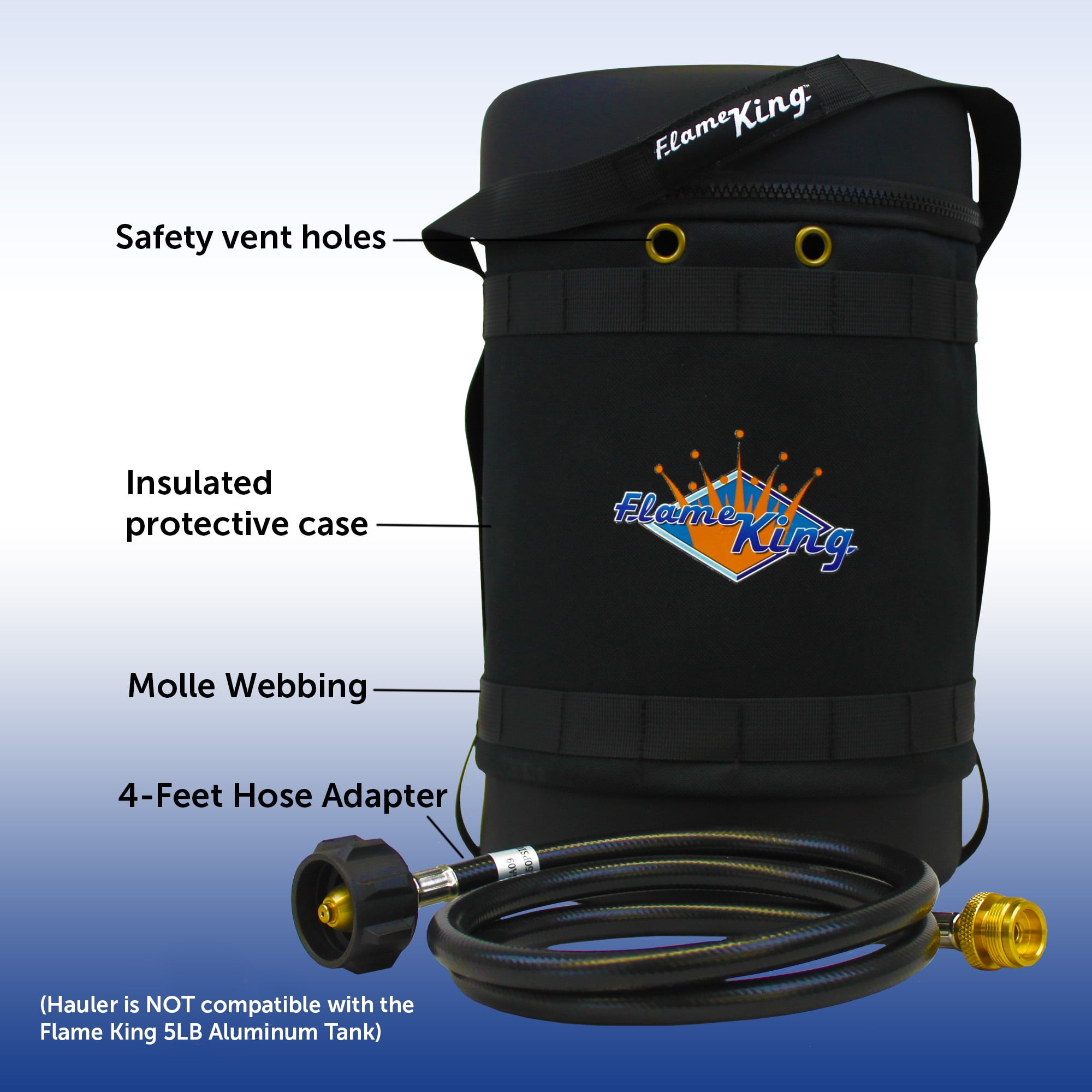 Flame King Gas Hauler Kit with Insulated Carry Case for 5 lb Propane Tank and 4ft Hose for Camping Outdoor