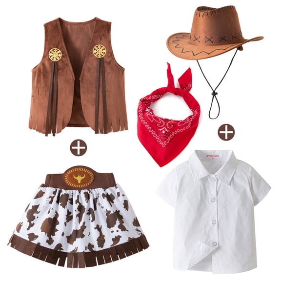 ANINEO Outfit Sets Girls Two Piece Outfit With Denim Skirt And Floral Tops Cowboy Birthday Party Christmas Clothing for Child