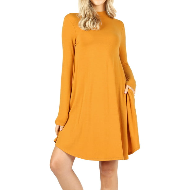 TheLovely - Womens & Plus Mock Neck Long Sleeve Flared A-Line Tunic ...