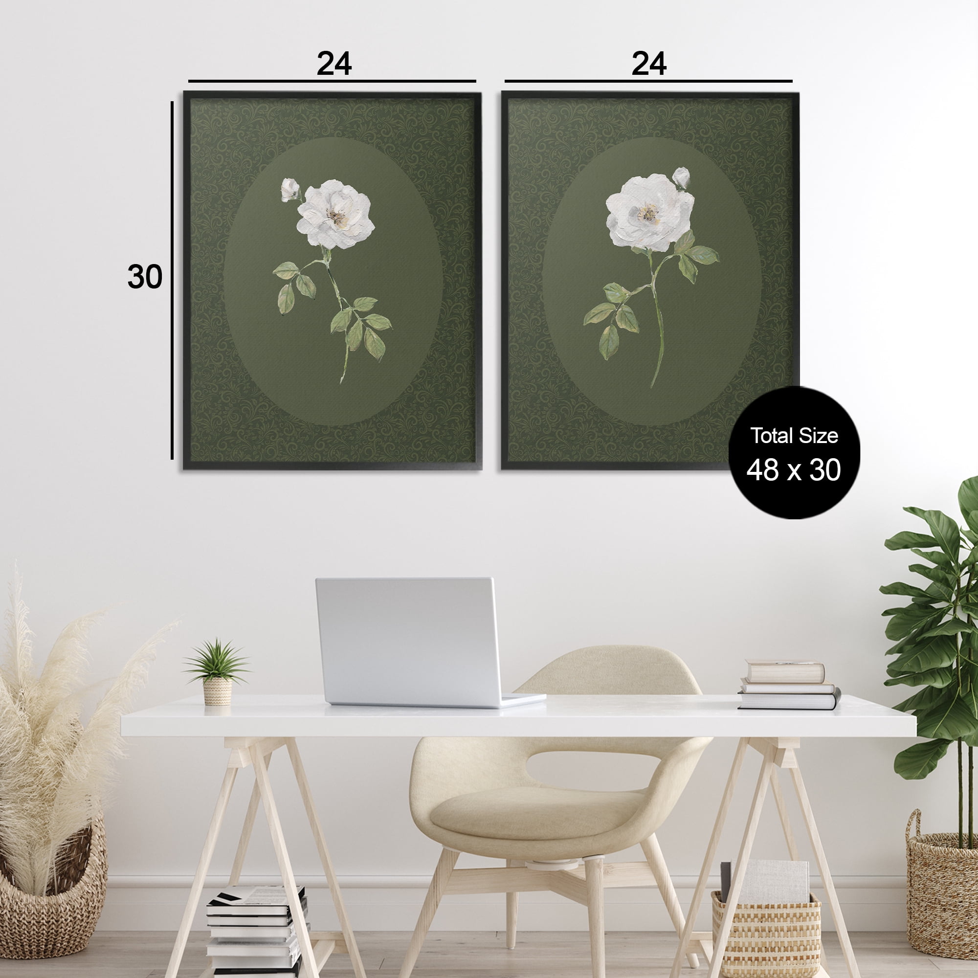 Stupell Industries Ornate Rose Studies over Emerald 2 Piece Black Framed Giclee Art Set, design by Sally Swatland