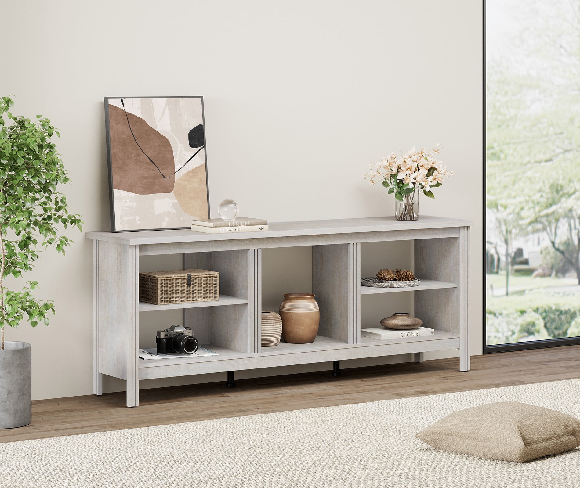 WAMPAT 70 Inch Farmhouse Entertainment Center for Up to 75 Inch TV, White Media Console Table