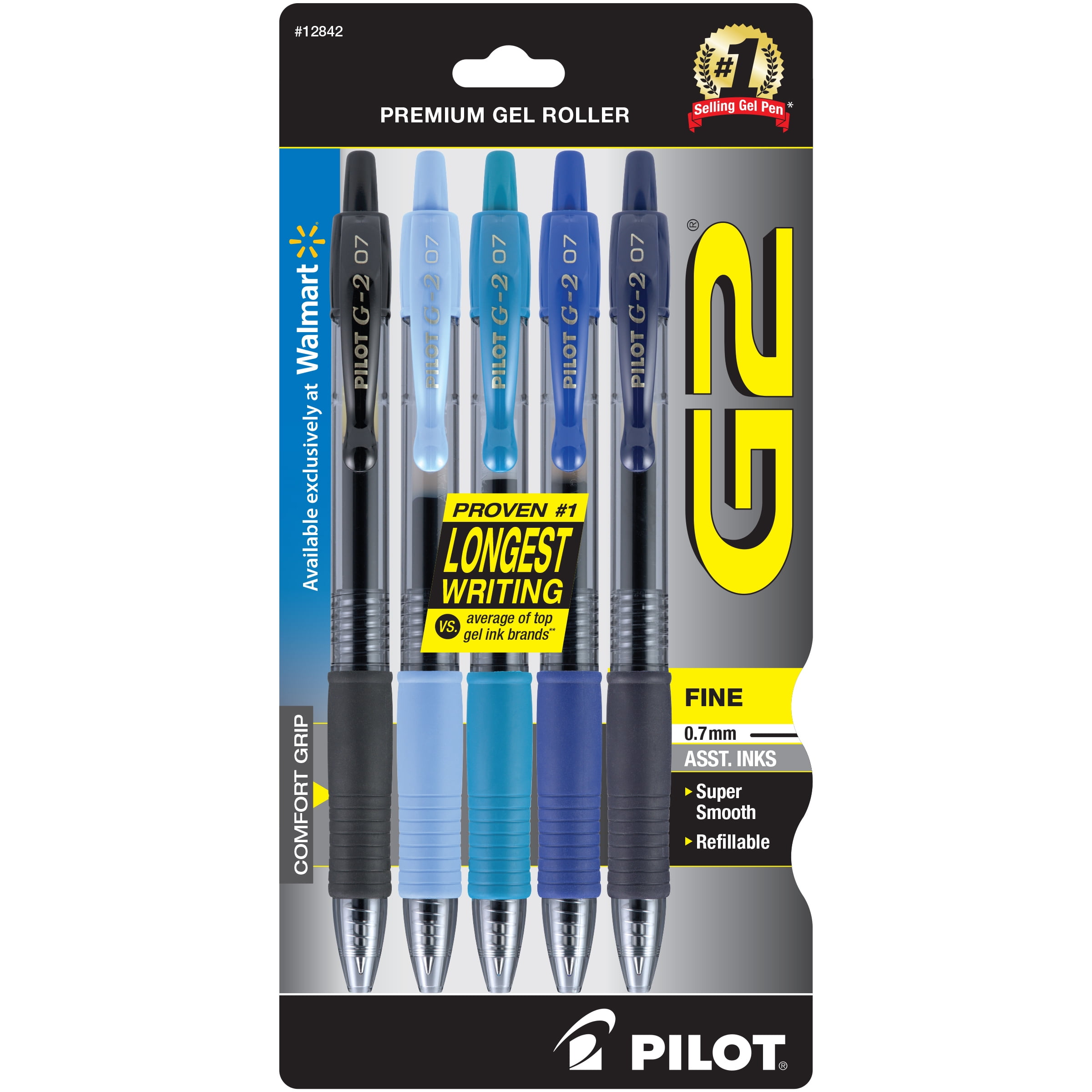 Pilot G2 Retractable Gel Ink Pens, Fine Pt, Assorted, 5 Pk, 846490077