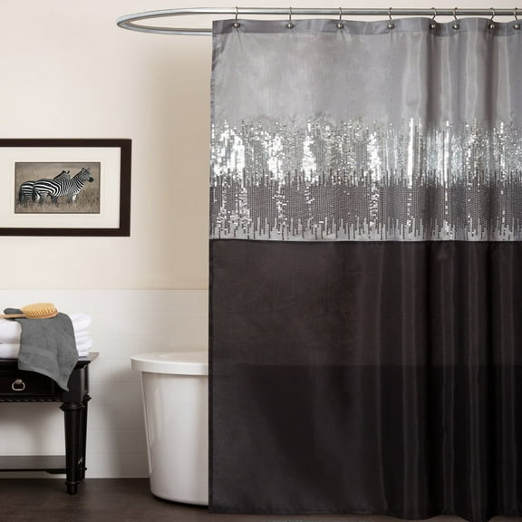 Lush Decor Night Sky Contemporary Black Stripes Solid Polyester Shower Curtain, 72" x 72"