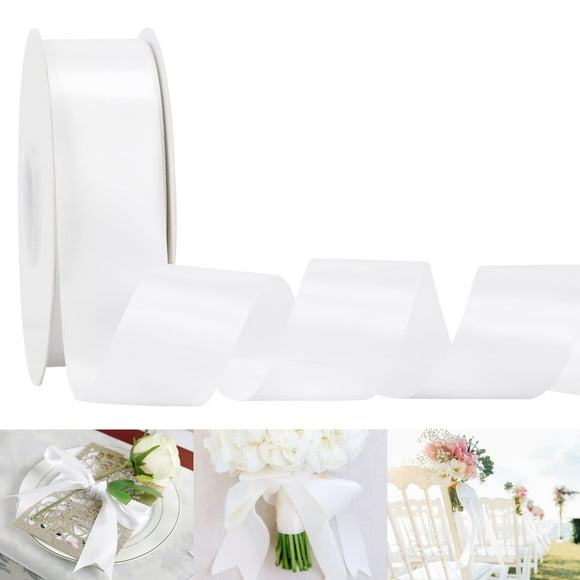 Cinta decorativa de satén HUIHUANG, 3,8 cm x 46 m, color blanco