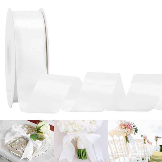 Cinta decorativa de satén HUIHUANG, 3,8 cm x 46 m, color blanco