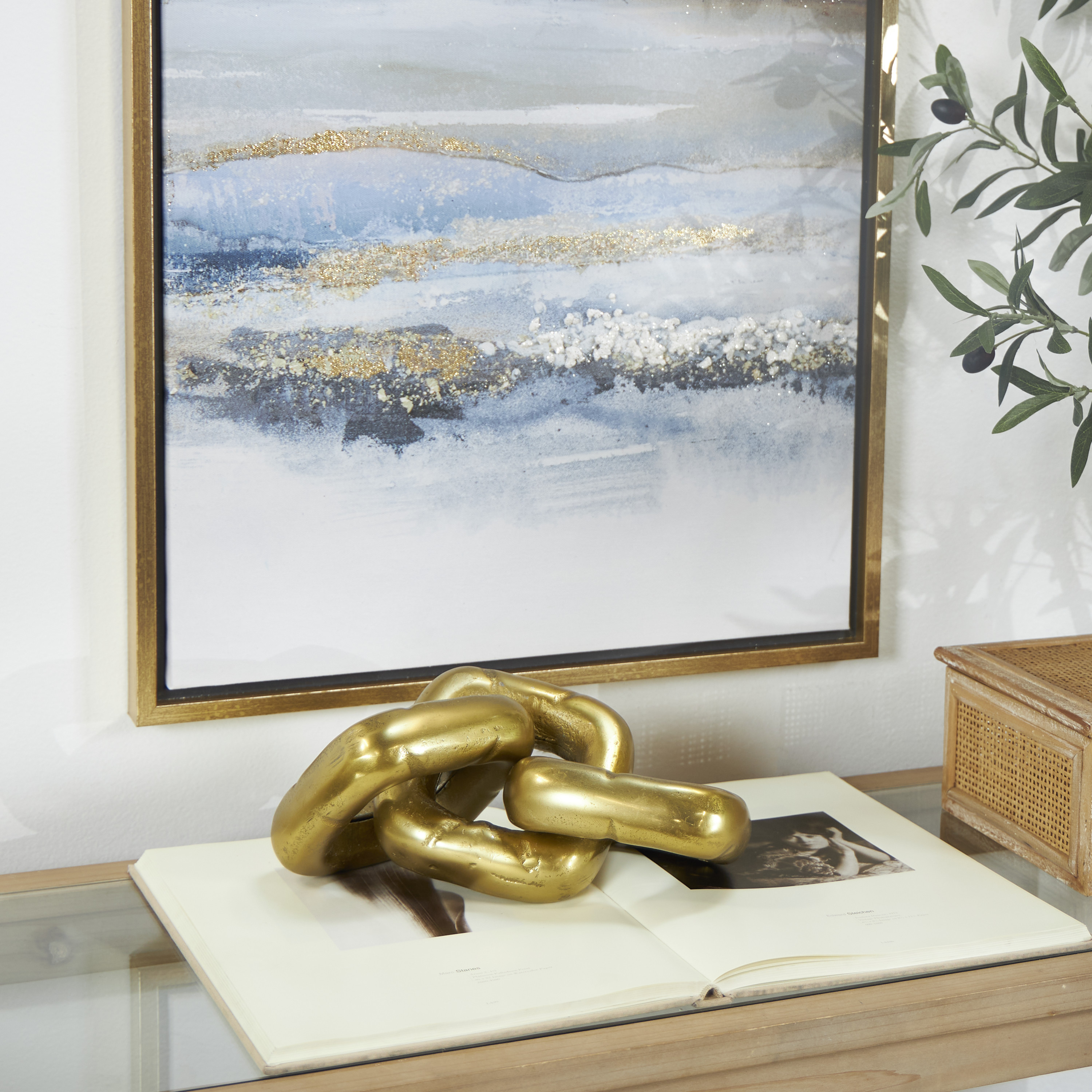 11" x 3" Gold Aluminum Chain Sculpture, by DecMode