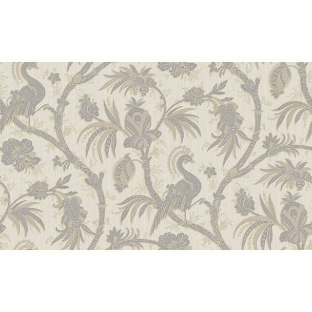 Goodwood - Floral Plain Damask Textured Beige Wallpaper Roll