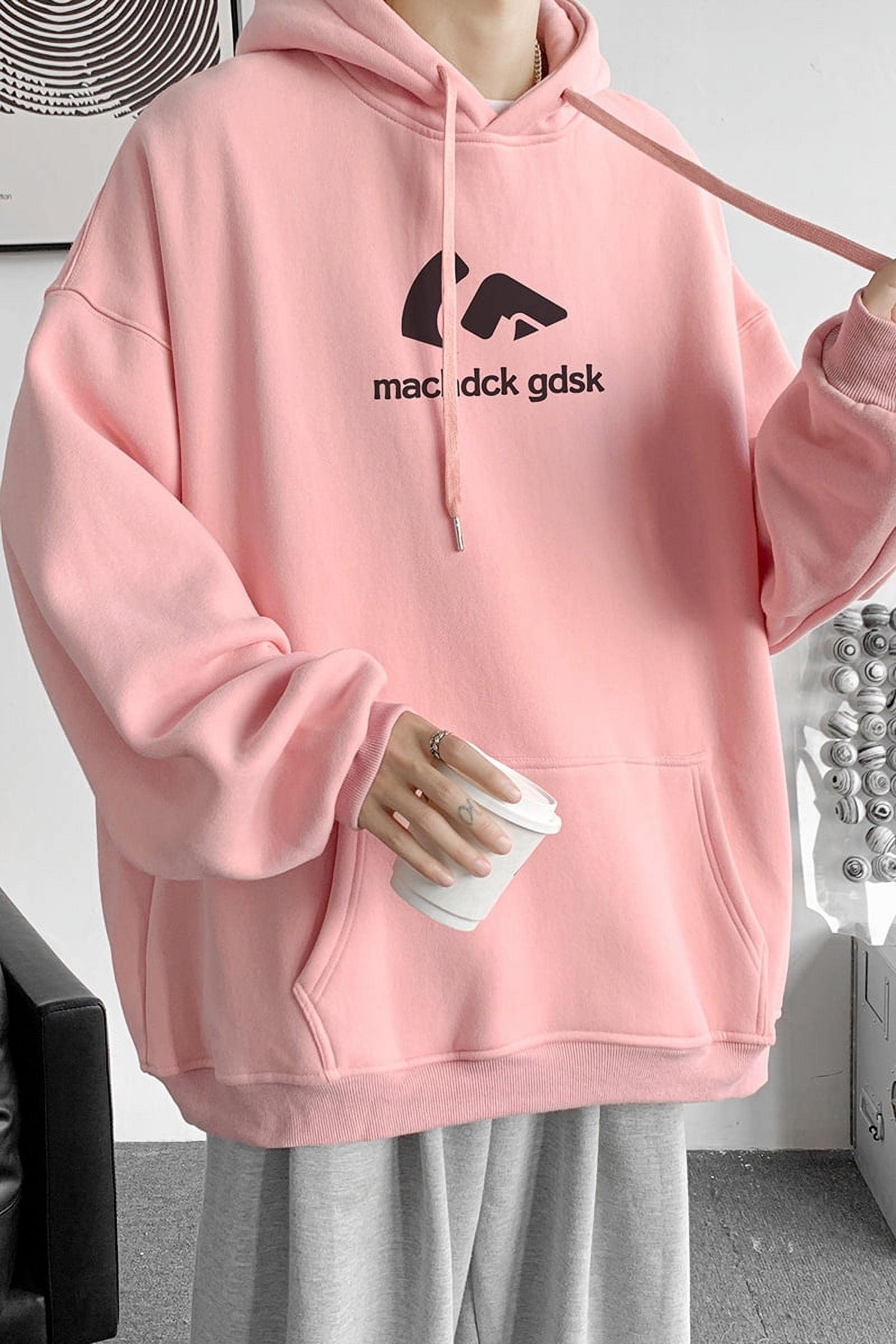 Spring And Autumn Hong Kong Style Heavyweight Hooded Sweatshirt Men'S Trendy Loose Versatile Jacket Pink 2Xl