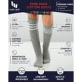 thumbnail image 5 of HUGH UGOLI Knee High Cotton Socks for Girls & Boys, Long Tube School Uniform Socks with Stripes, Soft & Comfortable, Light Gray, 12-14 Years Old, 4 Pairs, 5 of 7