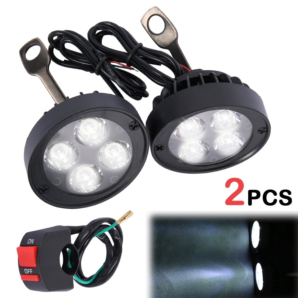 2pcs Motorcycle Headlight Spot Fog Lights Head Lamp 4 LED Front 12V
