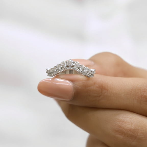 VINSON Round Diamond Curved Wedding Band - Moissanite Diamond Matching Band for Ring - Stackable Wedding Band