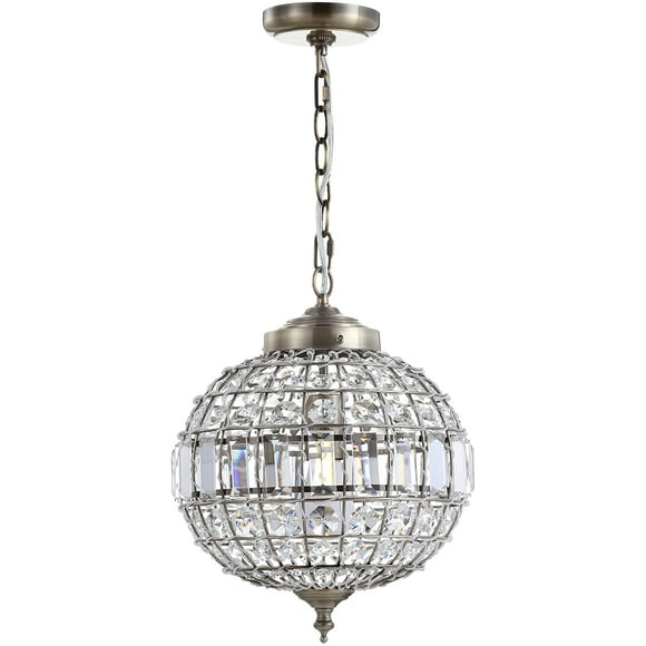 Jonathan Y Georgina 12 Inches Crystal/Metal LED Contemporary Chandelier Pendant, Antique Brass