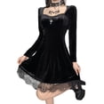 thumbnail image 3 of Kmbangi Women?s Solid Color Long Sleeve High Waist Lace Trim Gothic Dress, 3 of 7