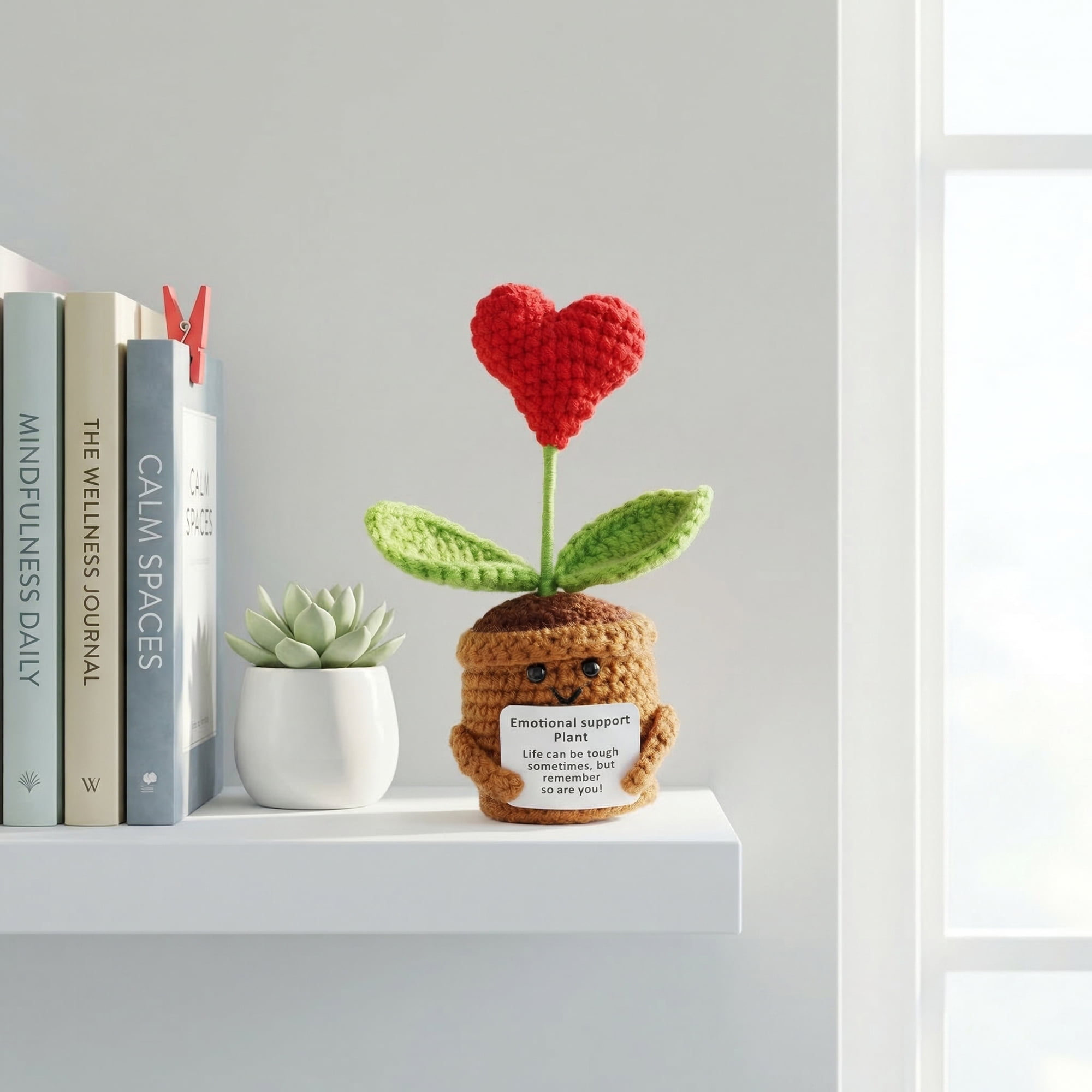 Unique Bargains 2Pcs Handmade Crochet Potted Knitted Plant Heart-Shaped Red Rose 4.3 in