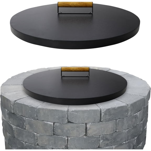 FEBTECH 22 Inch Firepit Snuffer Lid Compatible For 18” Flat Fire Pit Burner Pan & 19” Round Drop In Fire Pit Burner Pan - Rust Resistant 1.5mm Thick Carbon Steel Fire Pit Lid With Ergonomic Handles