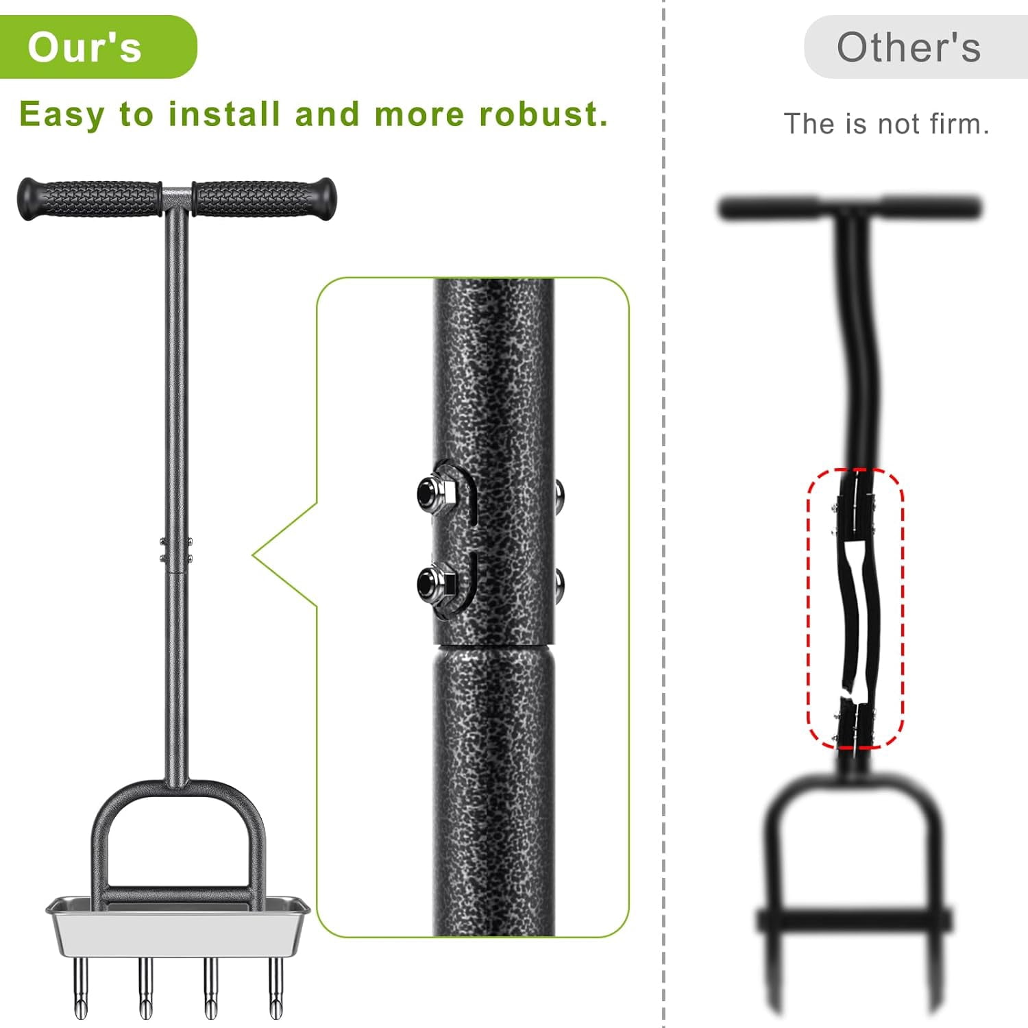 Manual Lawn Aerator with 4 Stainless Steel Coring Tines, Soil Core Storage Tray, and Pre-Assembled Handle for Healthier Grass