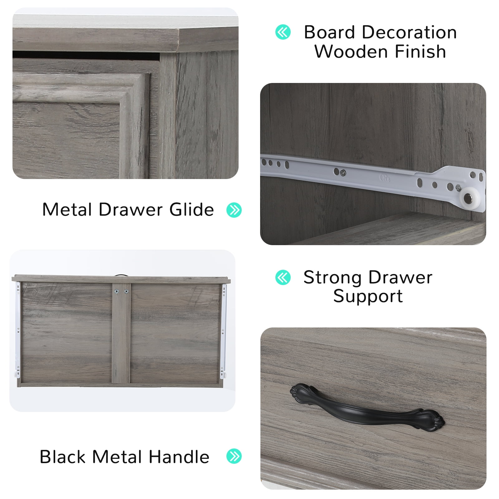 LGHM 4 Drawer Dresser for Bedroom, Gray Wood Chest of Drawers for Living Room